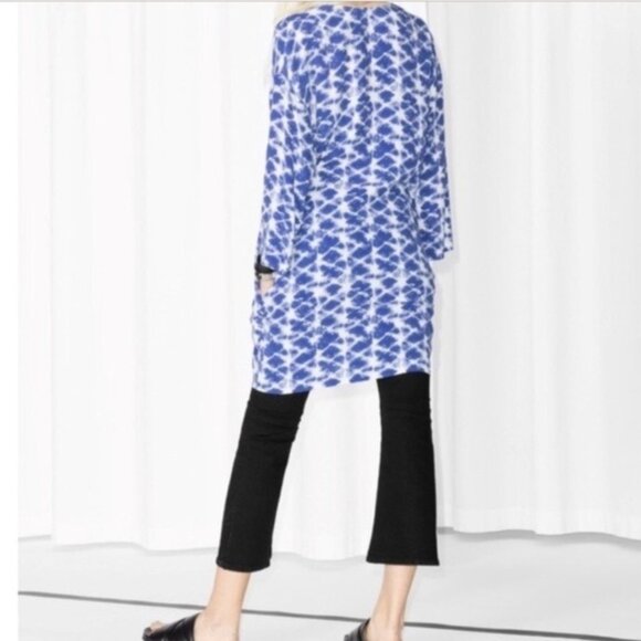 & Other Stories Short Blue Dress Coastal Grandma Beach Resort Ikat Boho Vacation - Picture 3 of 16